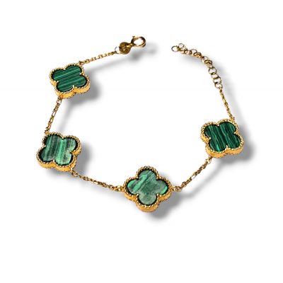 Zlatna narukvica;14k zlato s malahitom