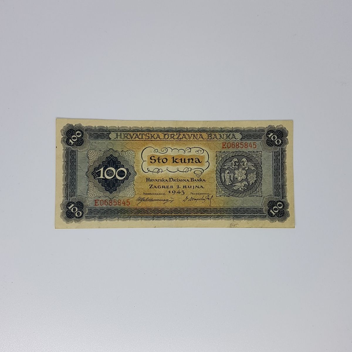 100 kuna , Hrvatska Državna Banka 1.rujna 1943.